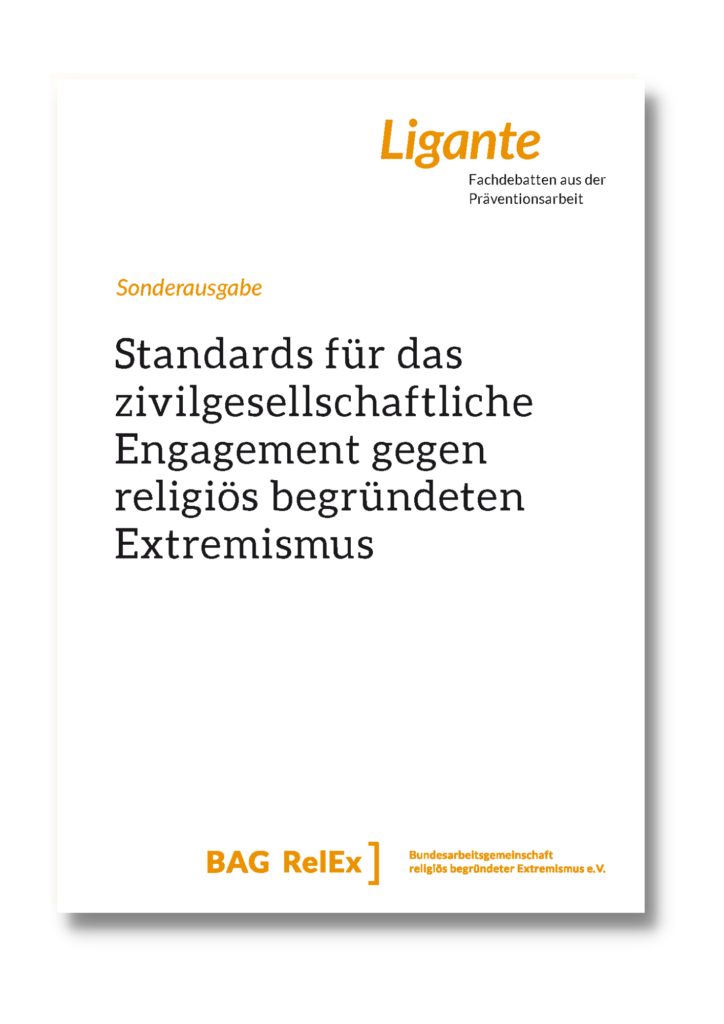 Cover Sonderausgabe der Ligante "Standards für das zivilgesellschaftliche Engagement gegen religiös begründeten Extremismus"